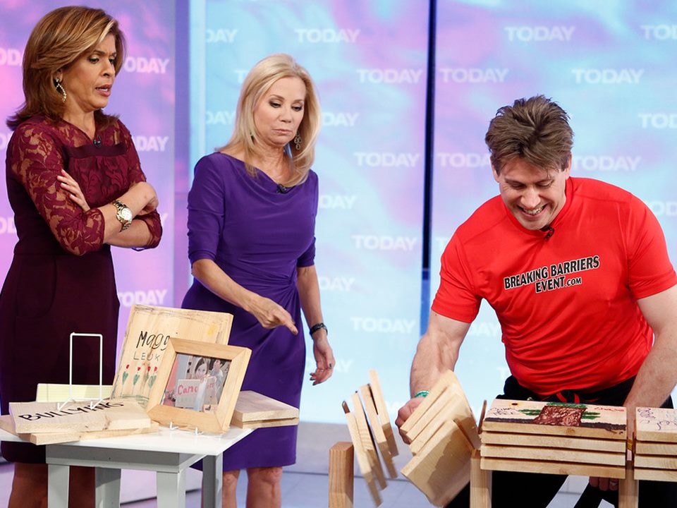 Leif Becker demonstrating board breaking on the Today Show